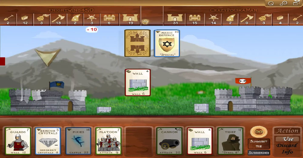 Castle Wars 2 gameplay - turn-based card battle to build castle floors