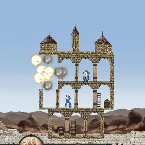 Crush the Castle 2 gameplay - trebuchet firing at a castle